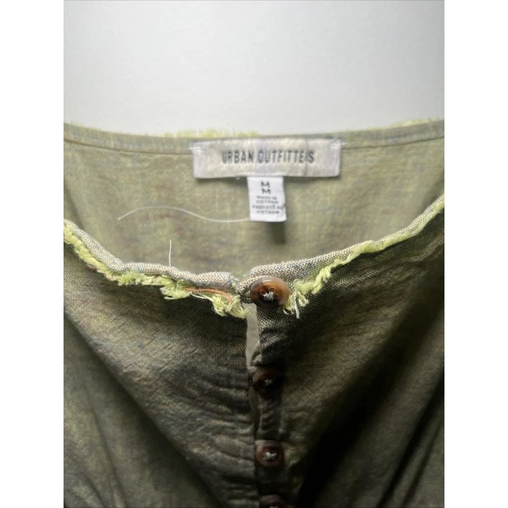 Urban Outfitters Linen Blend Midi Dress Sage Olive Green Smocked Button Front M - Picture 7 of 13